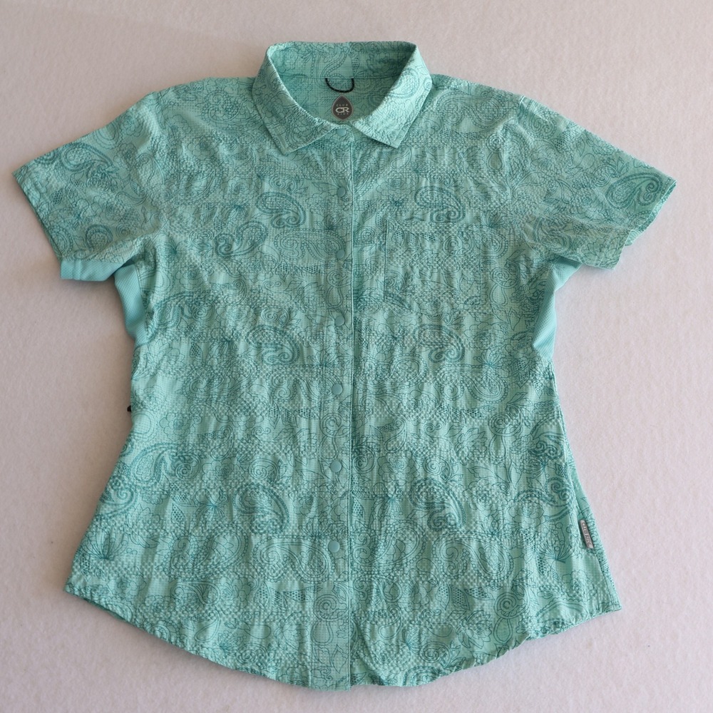 Club Ride Shirt Women's Small Blue Graphic Print Snap Up Top Performance Cycling